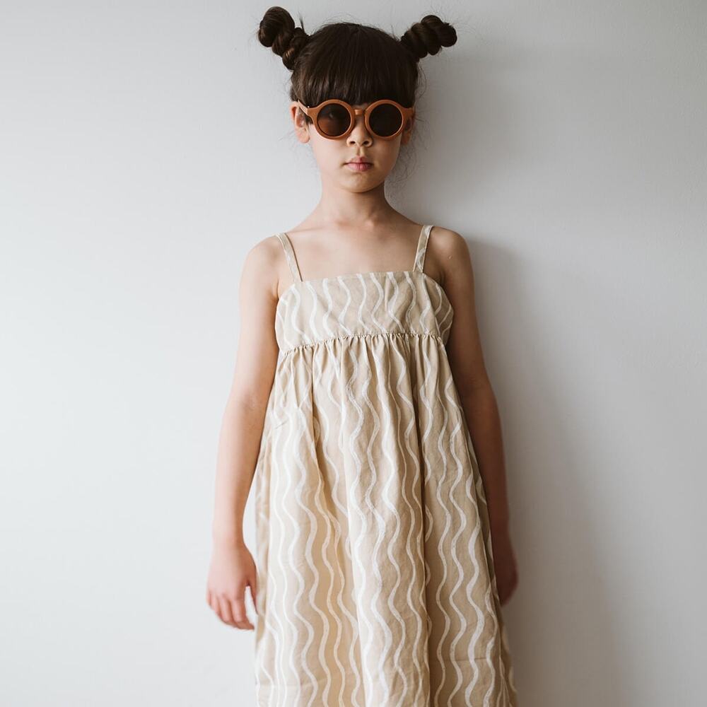 Beau Loves Wiggle Print Organic Cotton Stella Dress in Caramel sz 10/11